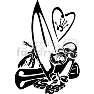 Scub Gear On The Beach With Surf Board Clipart Royalty Free Gif