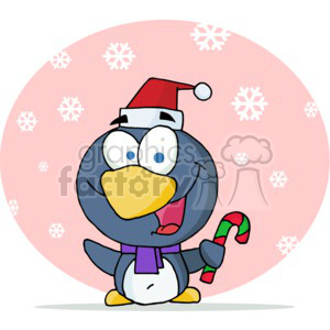 penguin holding a candy cane