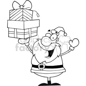 black and white Santa holding gifts