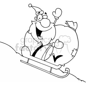 black and white Santa riding a sled