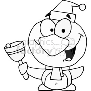 A festive clipart image of a penguin wearing a Santa hat and holding a bell, perfect for Christmas and holiday themes.