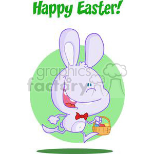 Happy Light Purple Bunny Running with Easter Eggs In a Basket 