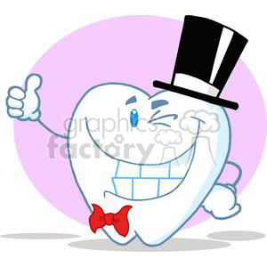   This clipart image features a stylized, anthropomorphic tooth character. The tooth has a happy facial expression with a big smile showcasing clean, white teeth. It