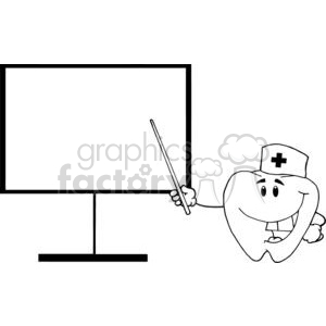 Clipart of a cartoon tooth wearing a nurse's cap, pointing at a blank presentation board.