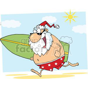 2847-Cartoon-Santa-Surfer-On-The-Beach