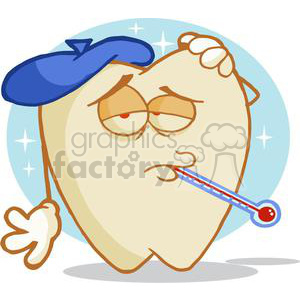 Funny Sick Tooth Character with Thermometer and Ice Pack