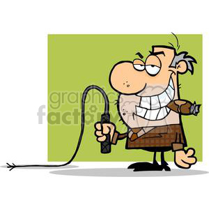 This clipart image depicts a cartoon man with a humorous expression, wearing a shirt and tie with a torn sleeve, holding a whip. His stance suggests a whimsical take on authority or being a boss.