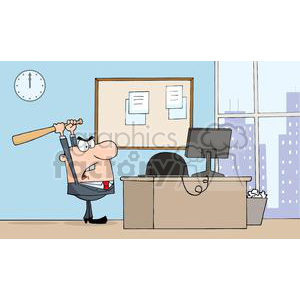3313-Angry-Businessman-With-Baseball-Bat-In-Office