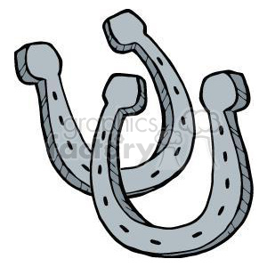 A clipart image of two gray horseshoes overlapping each other.