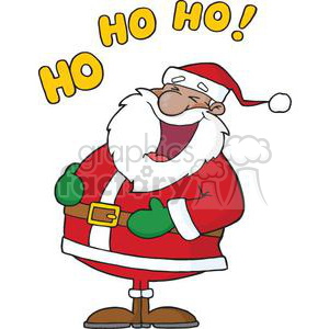 A cartoon image of Santa Claus joyfully laughing with the words 'Ho Ho Ho!' above him.