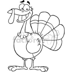 A humorous cartoon illustration of a Thanksgiving turkey with exaggerated features.