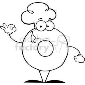 A black and white clipart image of a smiling cartoon bagel character wearing a chef's hat and making an 'OK' hand gesture.