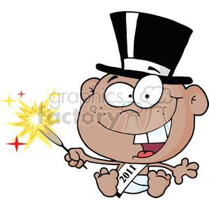 Funny New Year's Eve Cartoon Baby with Top Hat and Sparkler