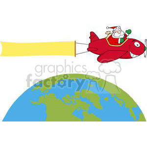 Santa-Flying-With-Christmas-Plane-AndA-Blank-Banner-Attached-Above-The-Globe