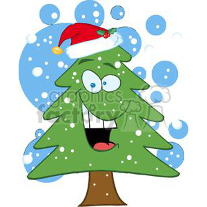 3775-Cartoon-Chrictmas-Tree-With-Santa-Hat