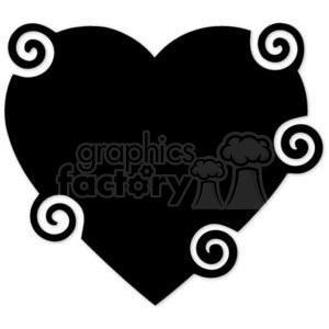 A black heart clipart with twirled spiral elements at the corners.