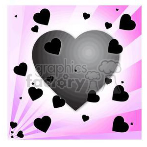 A clipart image featuring a large dark heart surrounded by smaller dark hearts on a pink radiant background, symbolizing love and relationships.