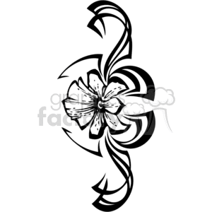 Black and white clipart image featuring a stylized flower with abstract, swirling lines.