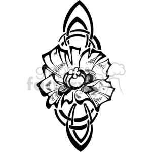 A black and white clipart image featuring an abstract flower with intricate geometric patterns.
