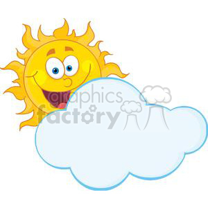 4043-Happy-Sun-Mascot-Cartoon-Character-Hiding-Behind-Cloud