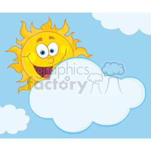 4044-Happy-Sun-Mascot-Cartoon-Character-Hiding-Behind-Cloud