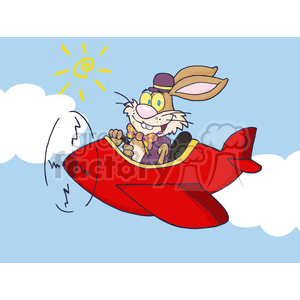cartoon bunny flying a red airplane