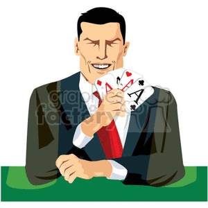 man winning at poker