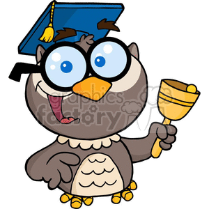 4302-Owl-Teacher-Cartoon-Character-With-Graduate-Cap-And-Bell