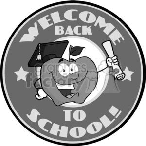   4288-Happy-Apple-Character-Graduate-Holding-A-Diploma-With-Text-Back-to-School-Gray-Banner 