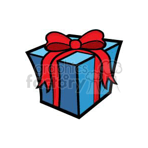 Blue Gift Box with Red Ribbon