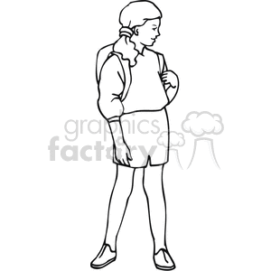 Black and white outline of girl carrying her backpack
