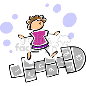 Cartoon little girl playing hopscotch