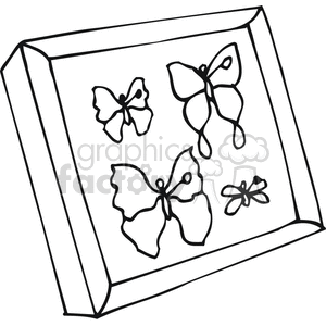 Black and white outline of butterflies in a shadow box
