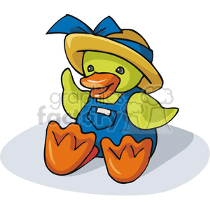 Cartoon duck wearing a hat and overalls 