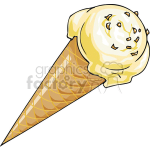 Clipart image of an ice cream cone with a scoop of vanilla ice cream and sprinkles.