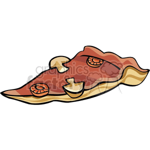 A clipart image of a slice of pizza with mushrooms and pepperoni.