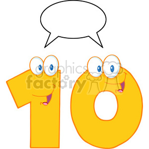   5028-Clipart-Illustration-of-Number-Ten-Cartoon-Mascot-Character-With-Speech-Bubble 