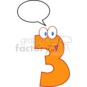 A cartoonish orange number three with eyes and a smile, featuring a speech bubble for educational purposes.