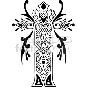 This is a decorative black and white clipart image of a cross. The design features intricate, ornate patterns typical of religious tattoo styles, suitable for faith-based or Christian-themed purposes.