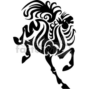 A tribal-style black and white illustration of a horse in motion.