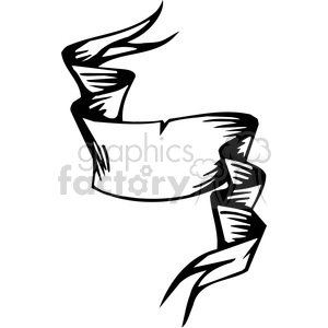 Black and white clipart of a ribbon banner with a blank space in the center, featuring a slightly folded and waved design.