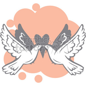 Clipart image of two birds facing each other with a heart between them, set against a background with circular elements symbolizing love and romance.