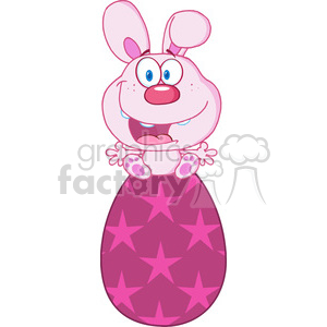   Clipart of Cute Pink Bunny Sitting On An Easter Egg 