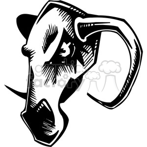 The clipart image features a stylized representation of a bull's head with an aggressive look. It has bold, contrasting black and white areas creating a graphic visual suitable for vinyl decals or as a tattoo design.
Concise 