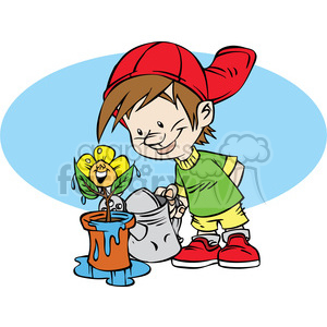 Cartoon Boy Watering Flowers Color Clipart Graphics Factory