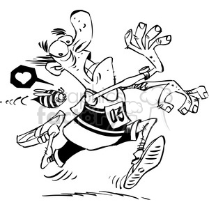 black white cartoon man running from a bee
