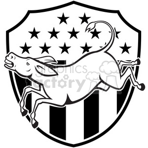 black and white donkey jumping side left US FLAG shield