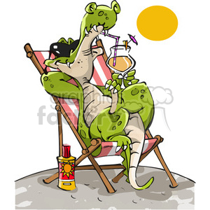 Crocodile relaxing in a chair drinking a drink