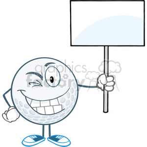 5732 Royalty Free Clip Art Winking Golf Ball Holding A Blank Sign