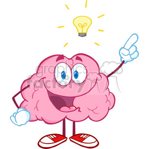 5865 Royalty Free Clip Art Happy Brain Character With A Big Idea